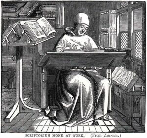 Scriptorum Monk at Work from Blades, William: Pentateuch of Printing with a Chapter on Judges (1891) 