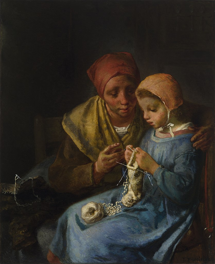 The Knitting Lesson (1869) by Jean-François Millet for Naming blog post