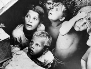 Soviet children during a German air raid in the first days of the WWII.(near Minsk,Belorussia) June, 1941 for Inherited Trauma blog post